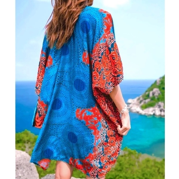 Medallion & Floral Kimono Coverup Top ~ Brand New - Picture 6 of 16